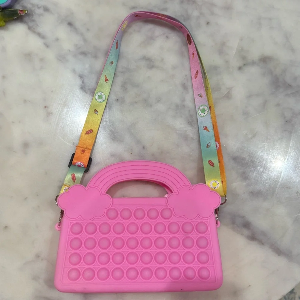Kids Pink Unicorn Pop It zipper Bag with removable strap